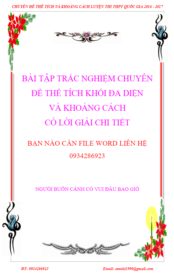 Bài tập trắc nghiệm thể tích khối đa diện và khoảng cách có lời giải chi tiết - Phạm Văn Huy